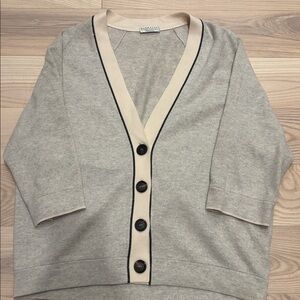 Brunello Cucinelli Light Gray and Cream Cashmere Top
